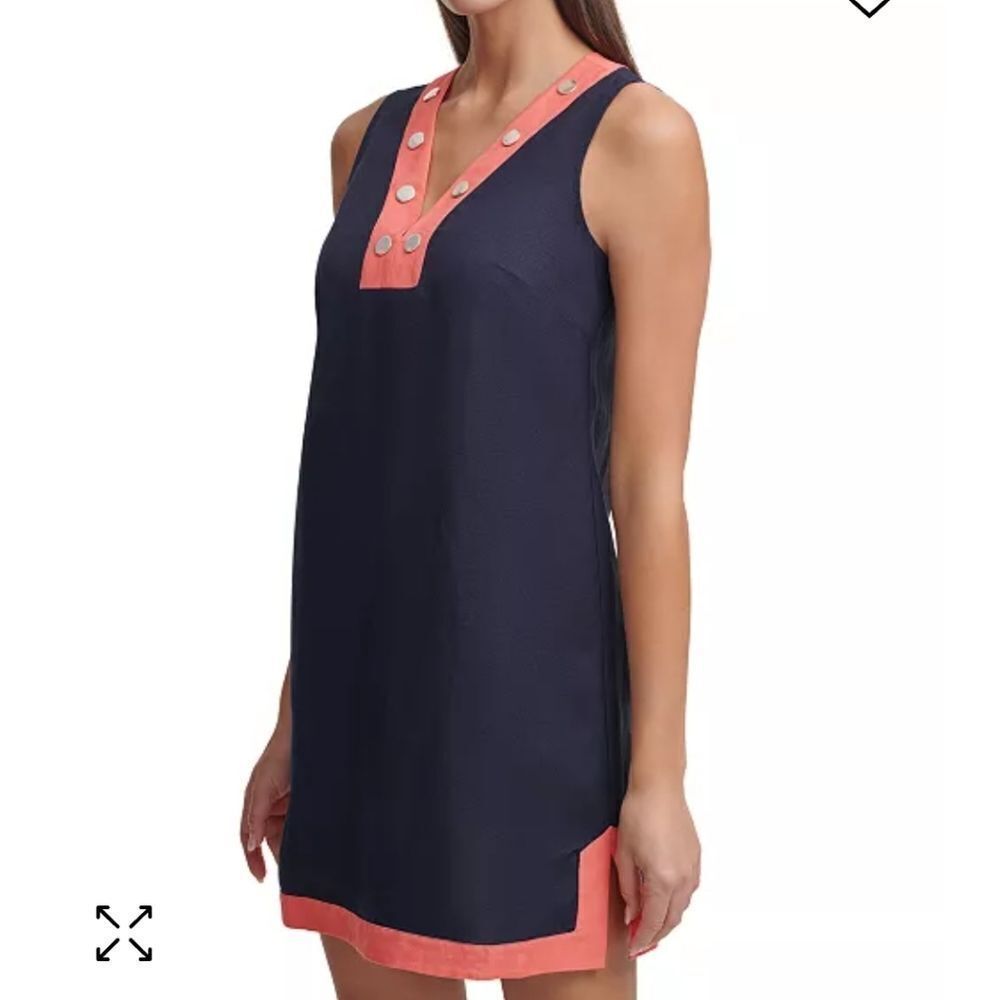 Tommy Hilfiger Womens Navy & Orange Sleeveless V-Neck Pullover Shift Dre…